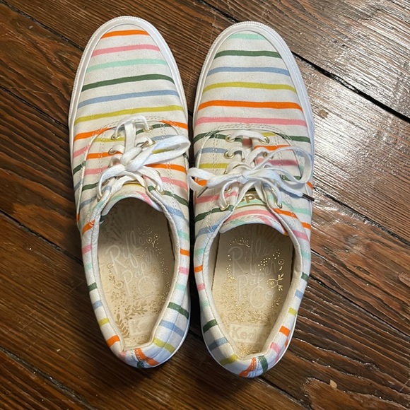Excellent Condition Keds Rifle Paper Co. Canvas Shoes, Size 8.5, Rainbow Stripes - Picture 3 of 5